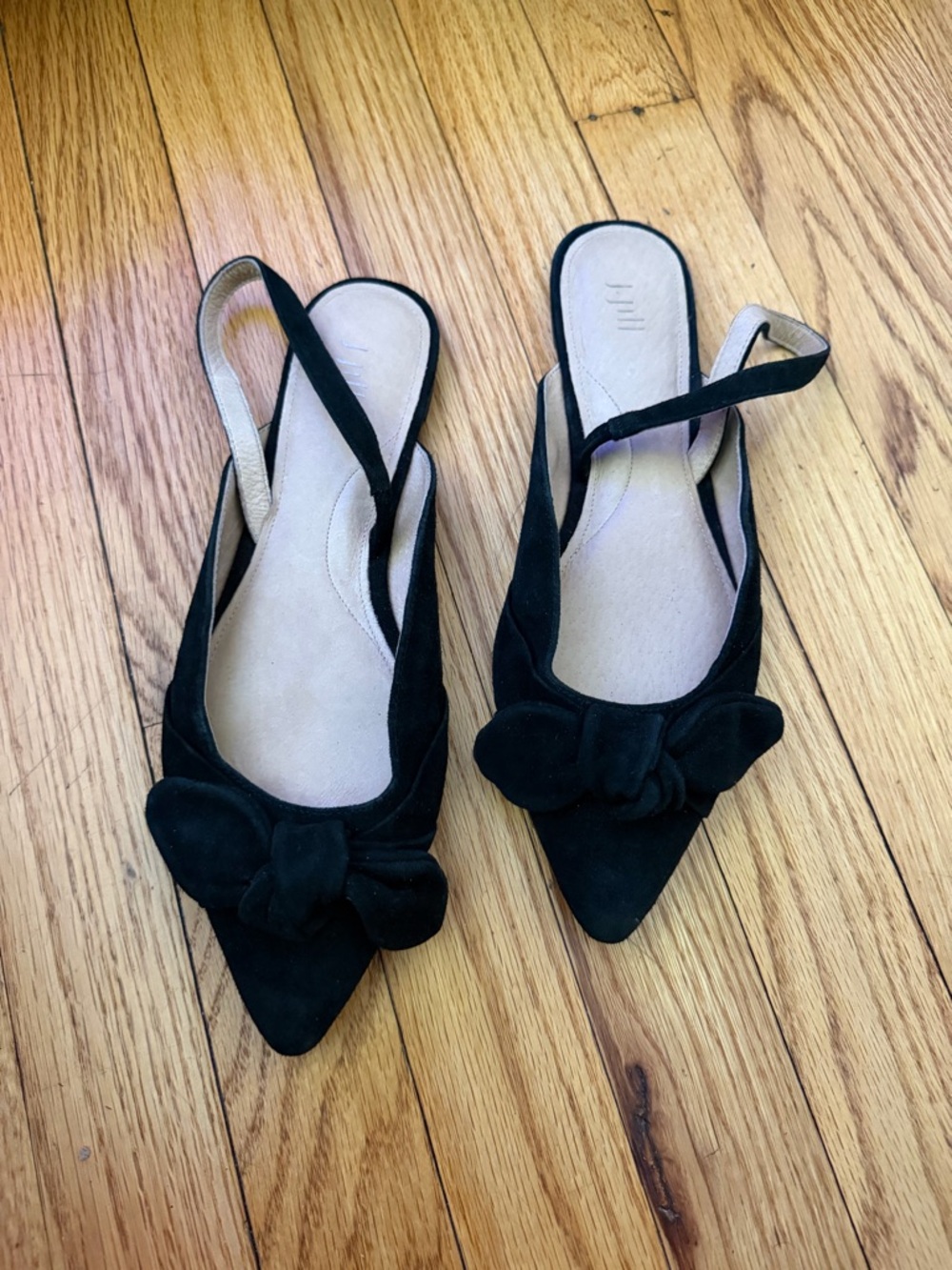 J. Jill Suede Bow Pointed-Toe Slingback Flats ballerina Black 8.5 feminine